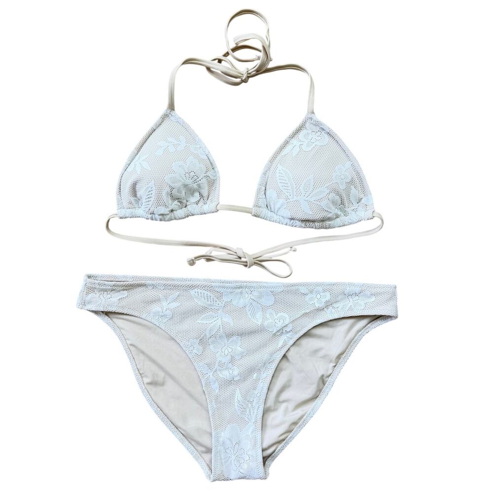 Aerie Floral Ivory Lace Triangle Bikini Set Women’s Size Small